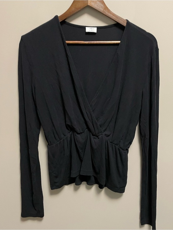 Wilfred Sweaters - Wilfred Aritzia Black Cross Front Long Sleeve Deep V-Neck Shirt Women’s Medium